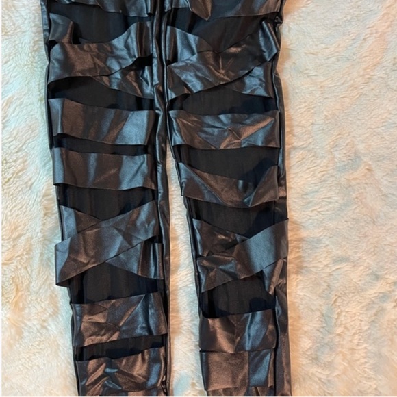 Like New! Vegan Stretchy Leather Slitted Leggings - Picture 3 of 4